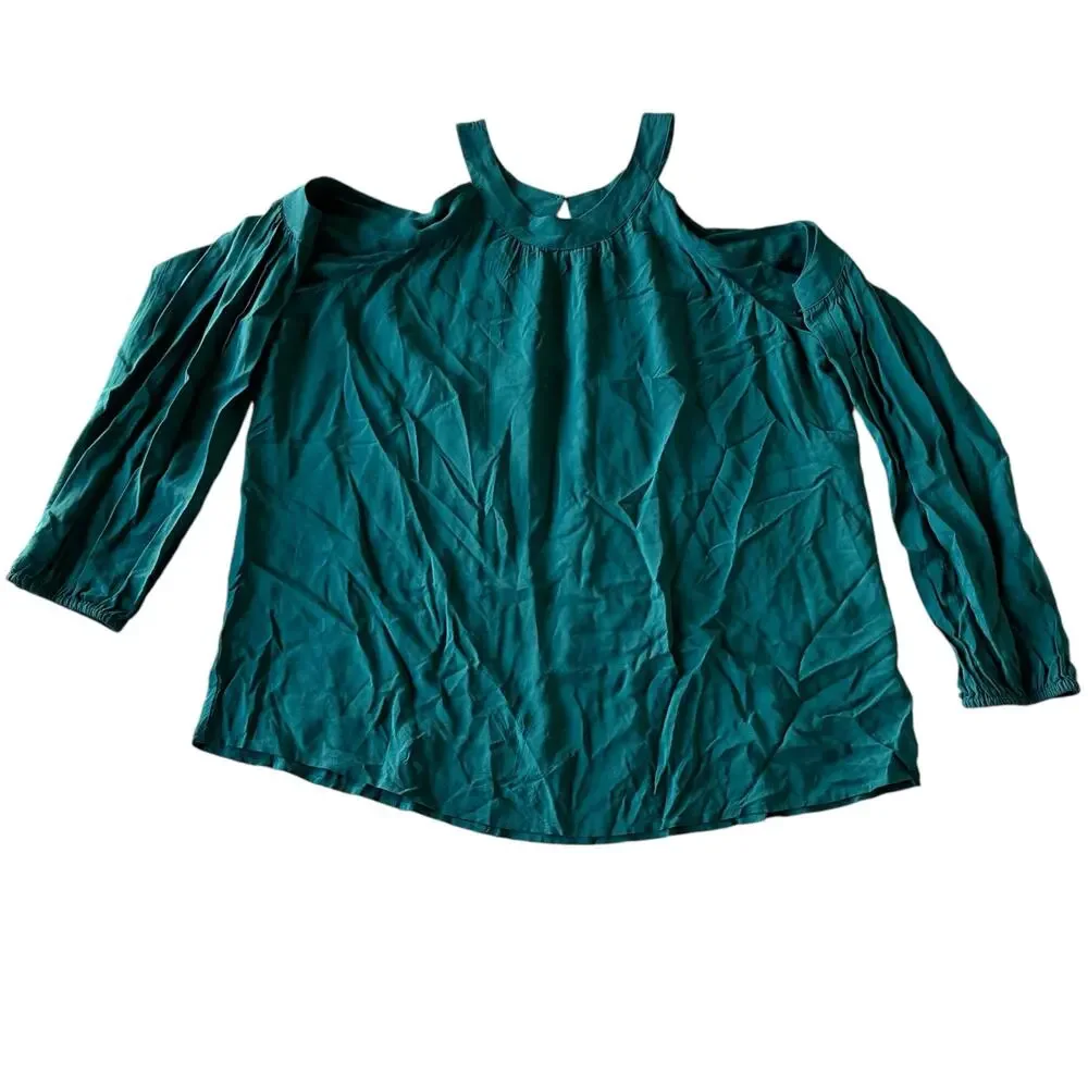 Womens Top Size Medium Dark Green Open Shoulder Business Casual Professional Fun